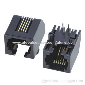 Single port phone jacks, side entry, tab down, bevel edge, flat pin, low profile